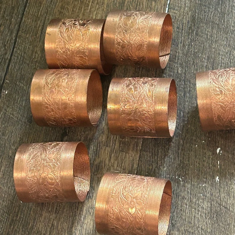 Vintage Coppercraft Guild Copper Napkin Rings Set of 8 Tooled Floral Pattern